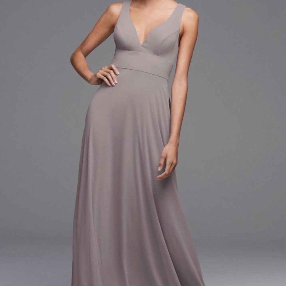 Watters & Watters 4503 Cameo Stone Plunge Open Back Formal Gown Luxury 14 NWT